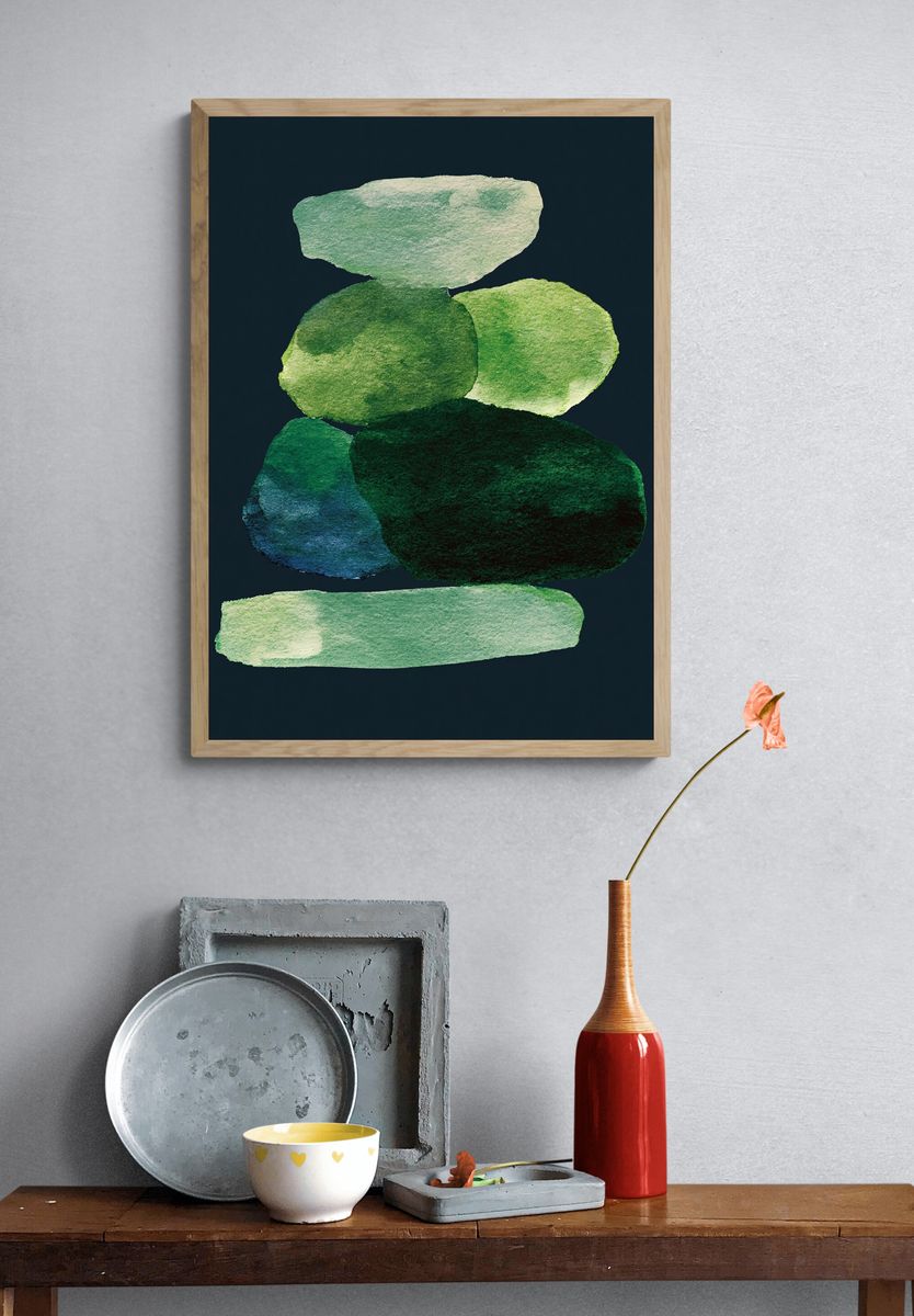 Emerald Stone Stack Abstract Poster. — room view 3