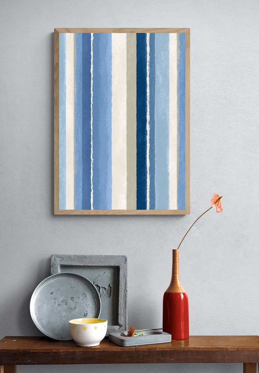 Blue Striped Abstract Poster. — room view 3