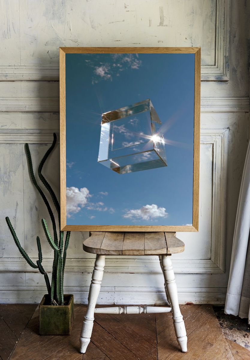 Floating Glass Cube Abstract Poster. — room view 1