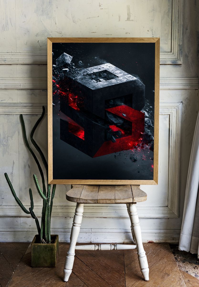 Crimson Stone Abstract Poster. — room view 1