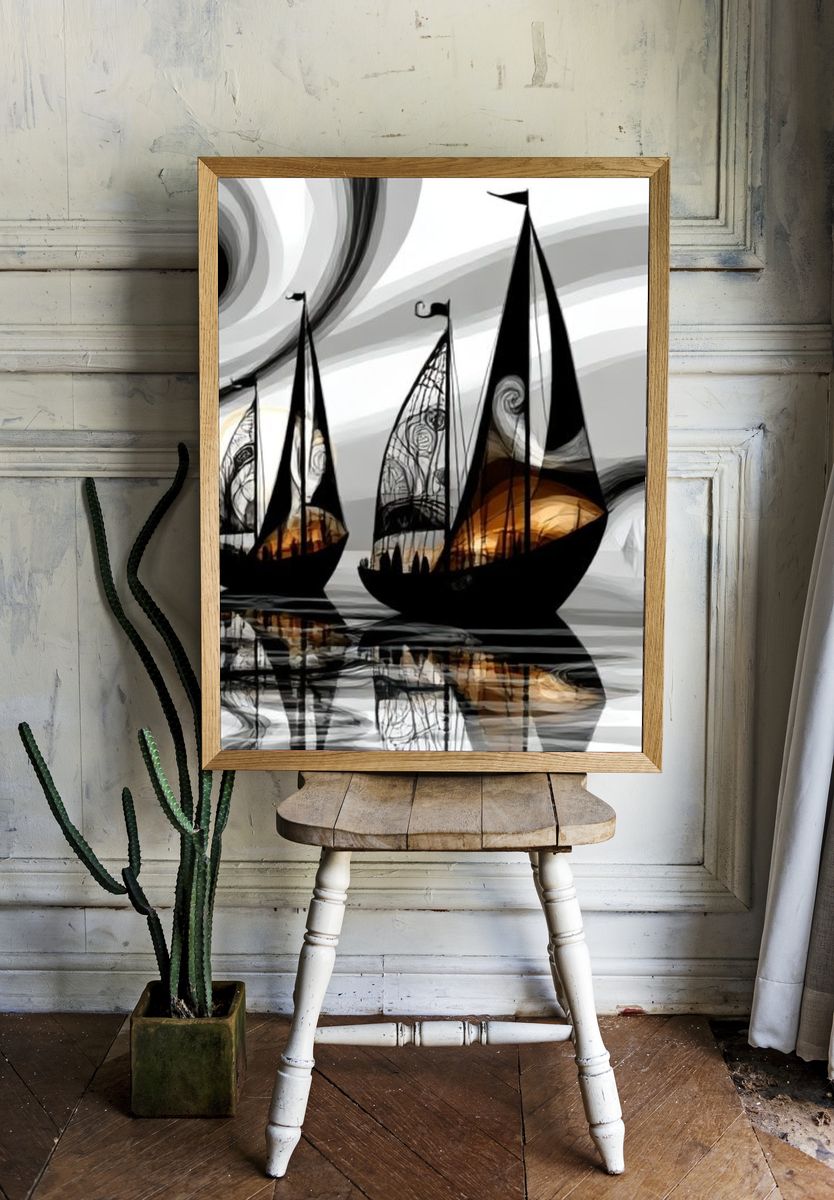 Abstract Sailboats Seascape Poster. — room view 1