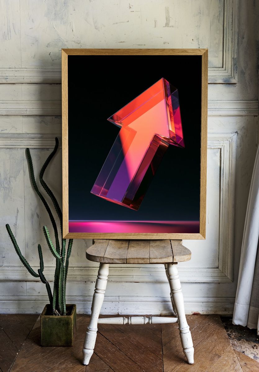 Neon Glass Arrow Abstract Poster. — room view 1