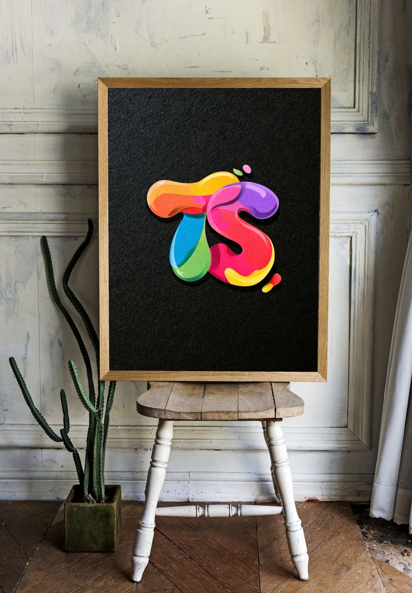 Colorful Liquid Monogram T Poster. — room view 1