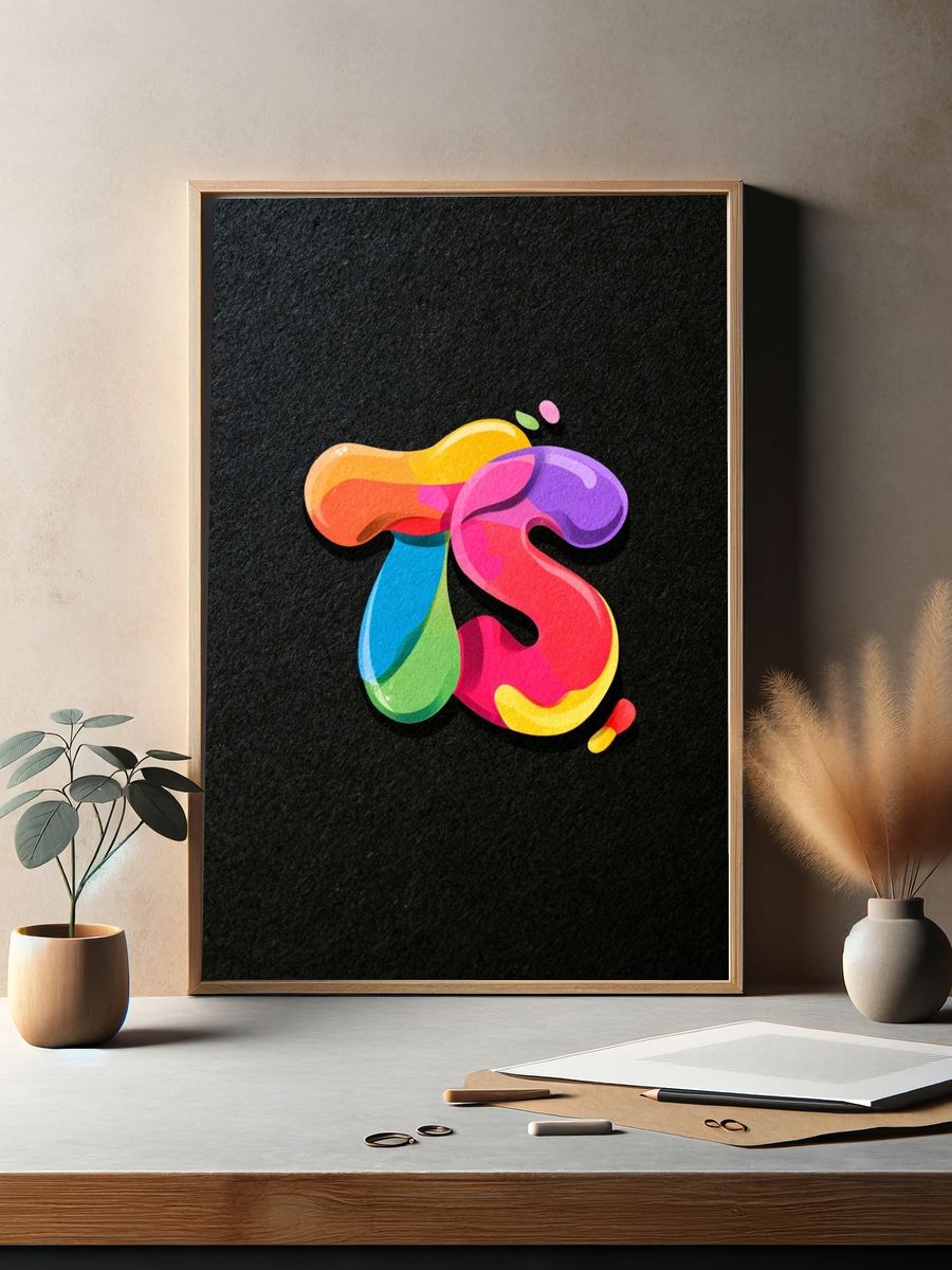 Colorful Liquid Monogram T Poster. — room view 2