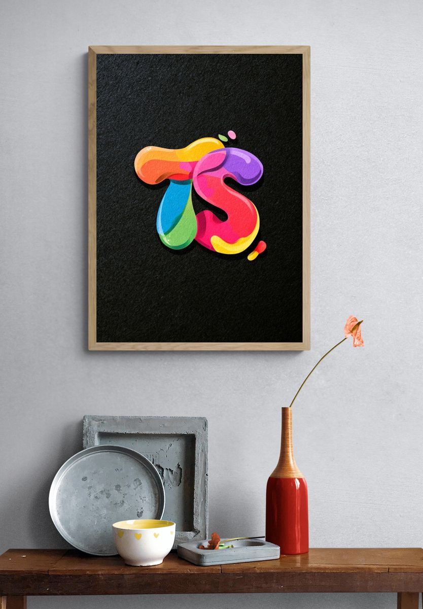 Colorful Liquid Monogram T Poster. — room view 3