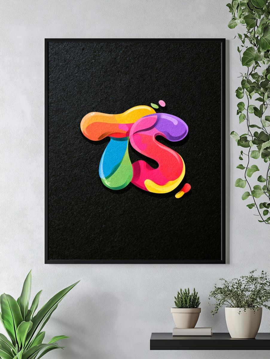 Colorful Liquid Monogram T Poster. — room view 4