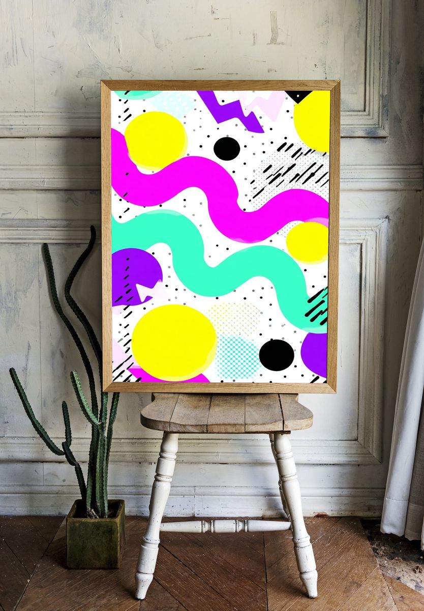 Neon Memphis Abstract Poster. — room view 1