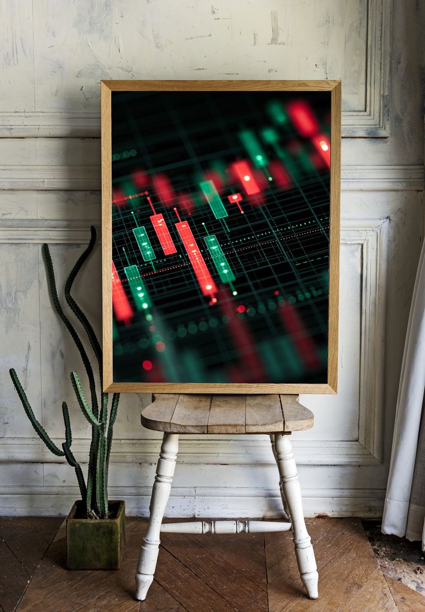 Neon Candlestick Chart Poster. — room view 1