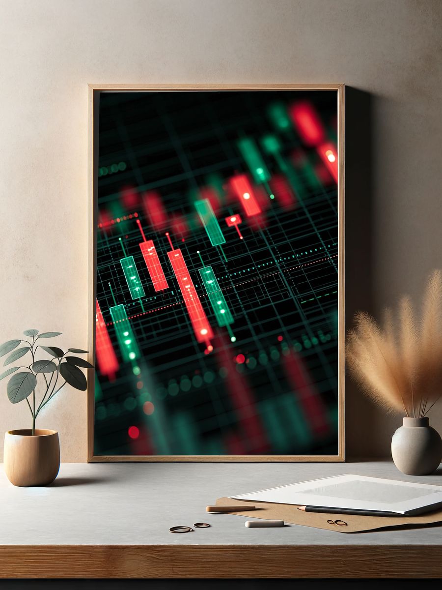 Neon Candlestick Chart Poster. — room view 2