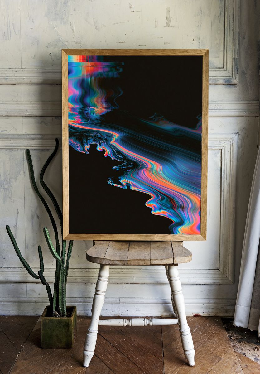 Neon Glitch Flow Abstract Poster. room preview