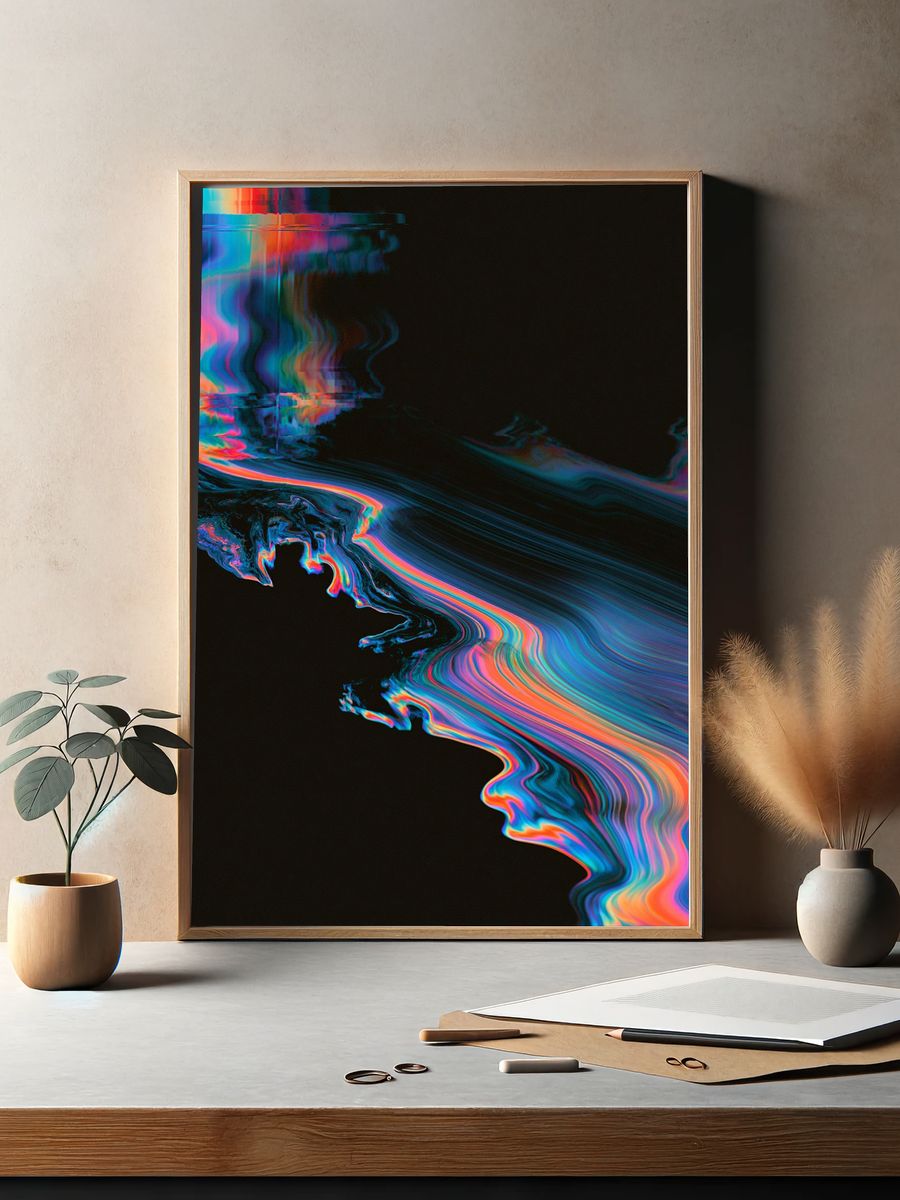 Neon Glitch Flow Abstract Poster. — room view 2