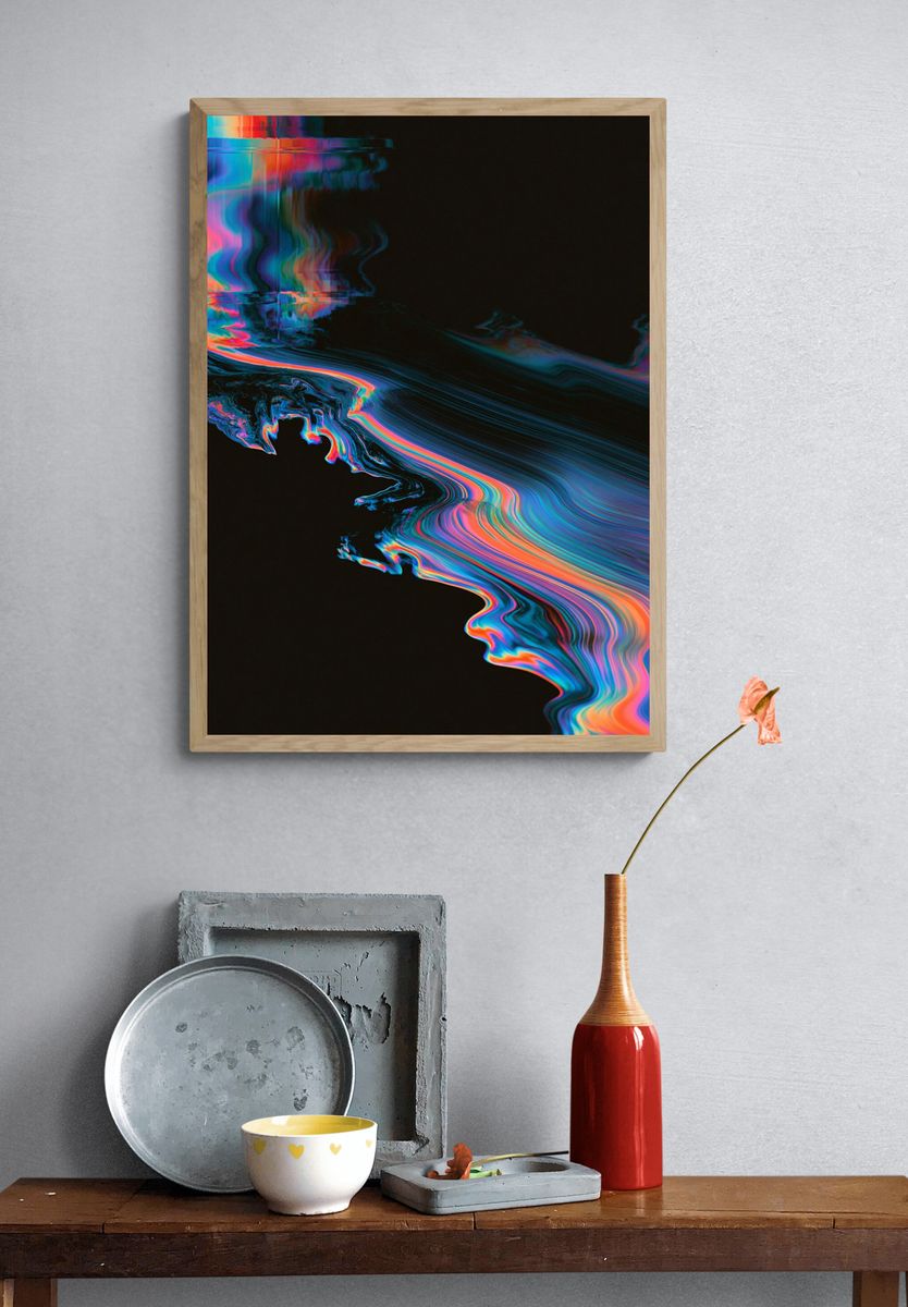 Neon Glitch Flow Abstract Poster. — room view 3