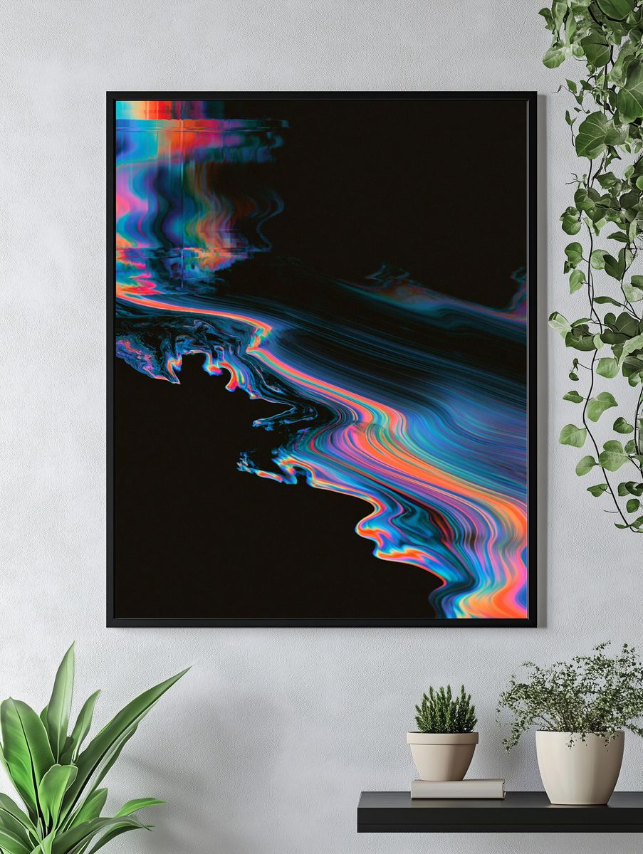 Neon Glitch Flow Abstract Poster. — room view 4