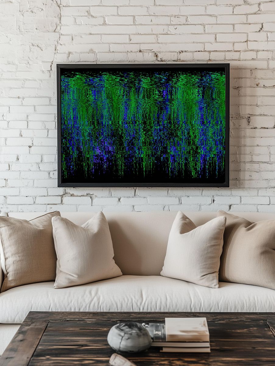 Neon Glitch Grid Abstract Poster. room preview
