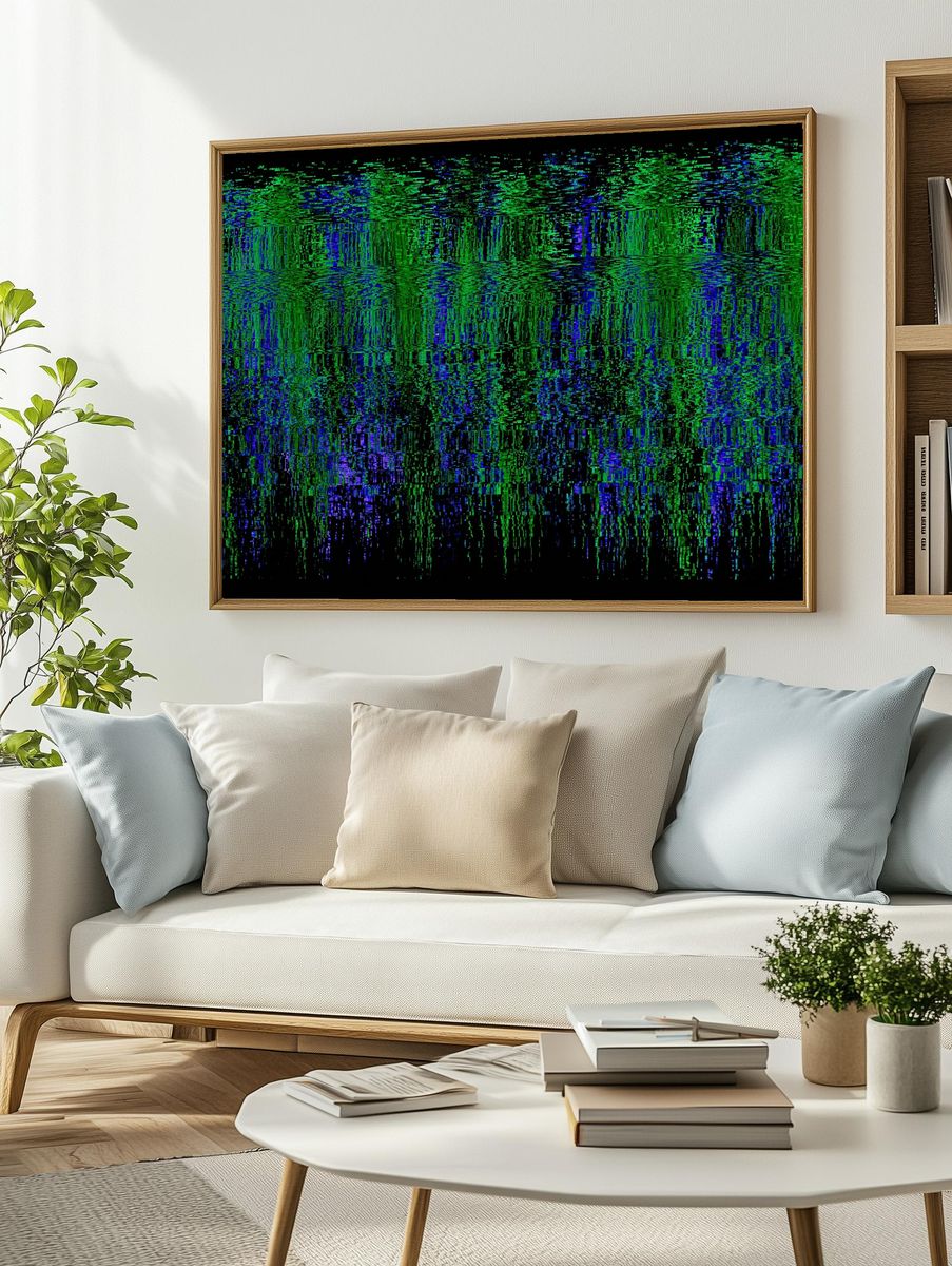 Neon Glitch Grid Abstract Poster. — room view 2