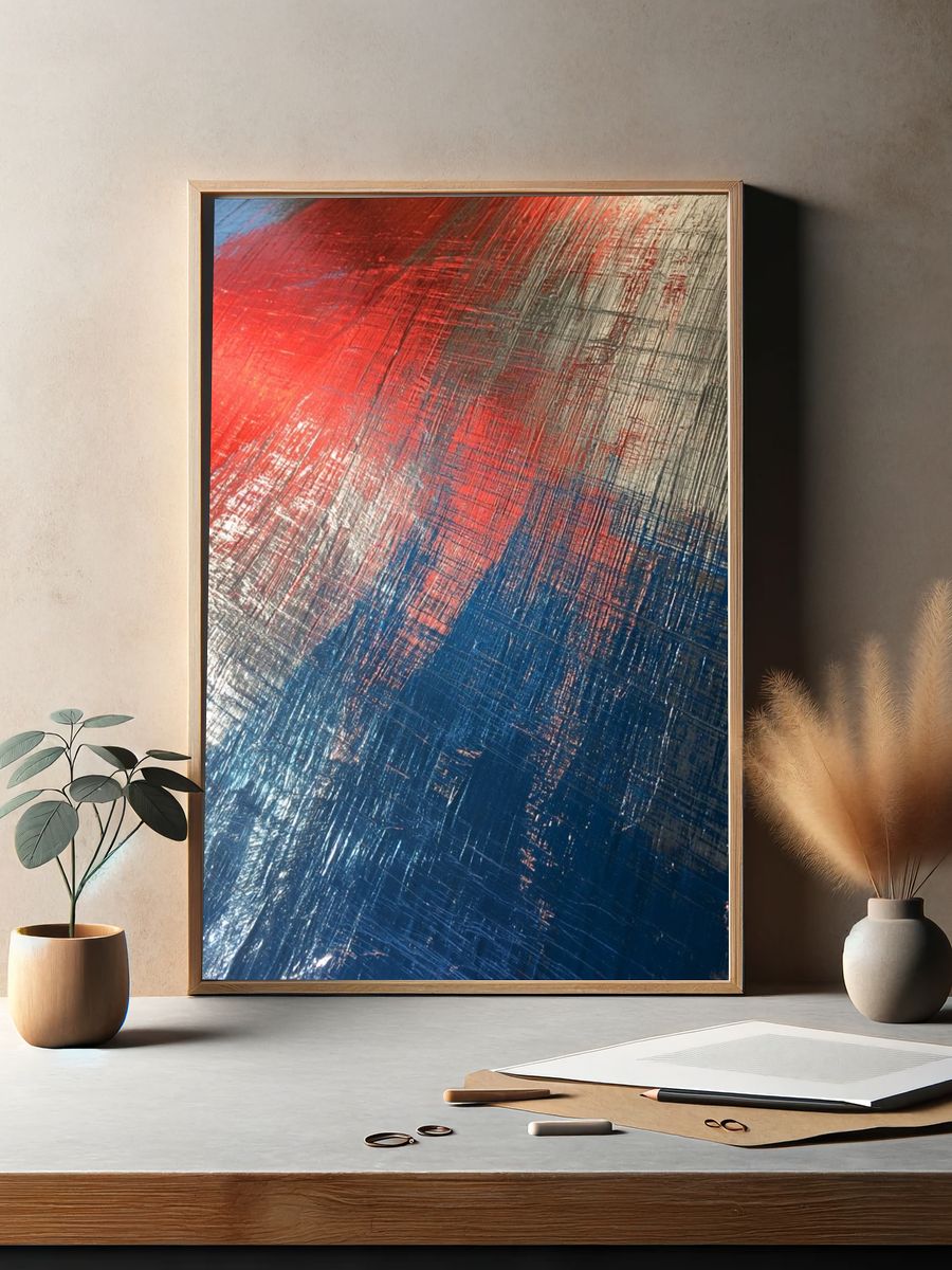 Red Blue Brushstroke Abstract Poster. — room view 2