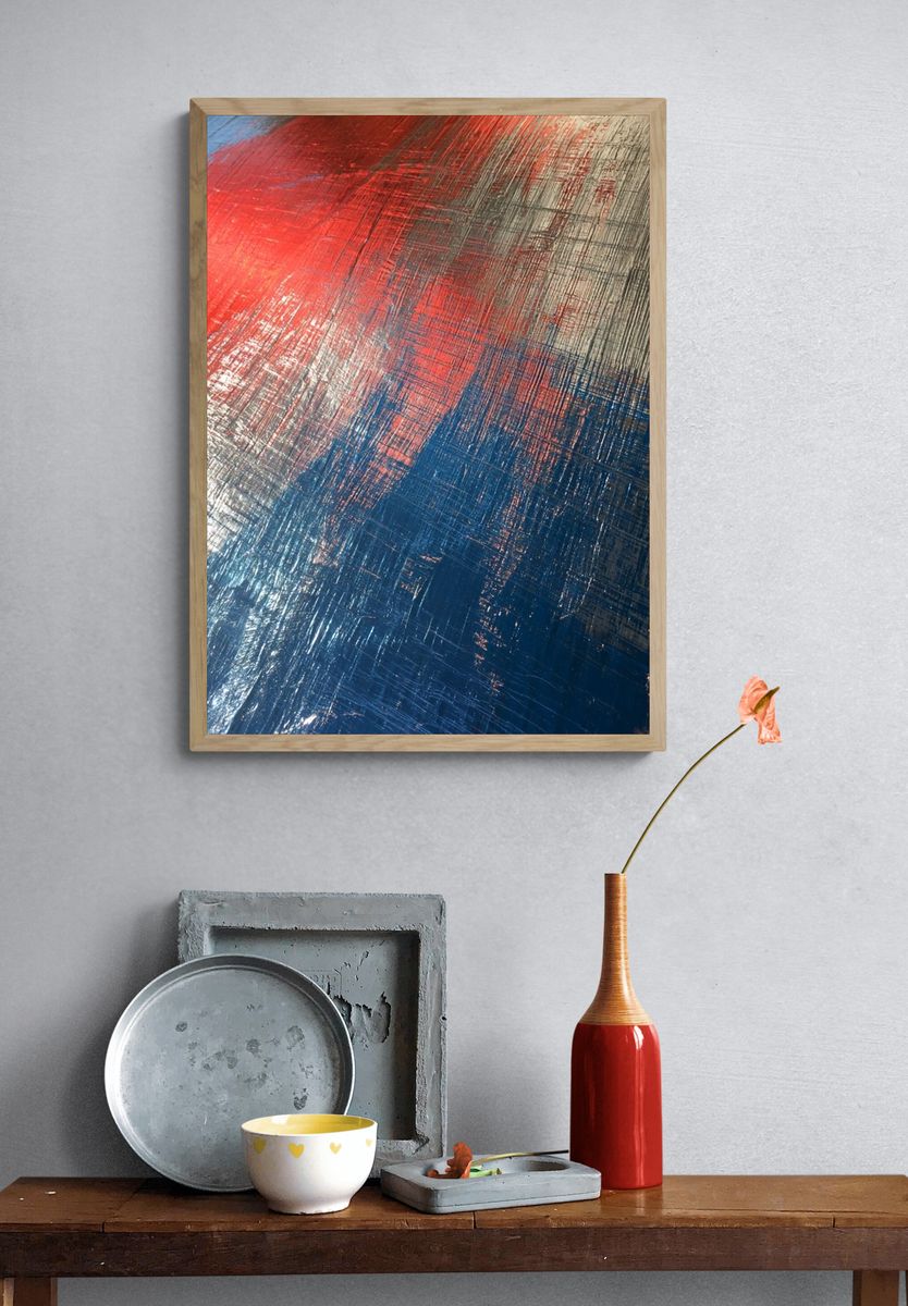 Red Blue Brushstroke Abstract Poster. — room view 3