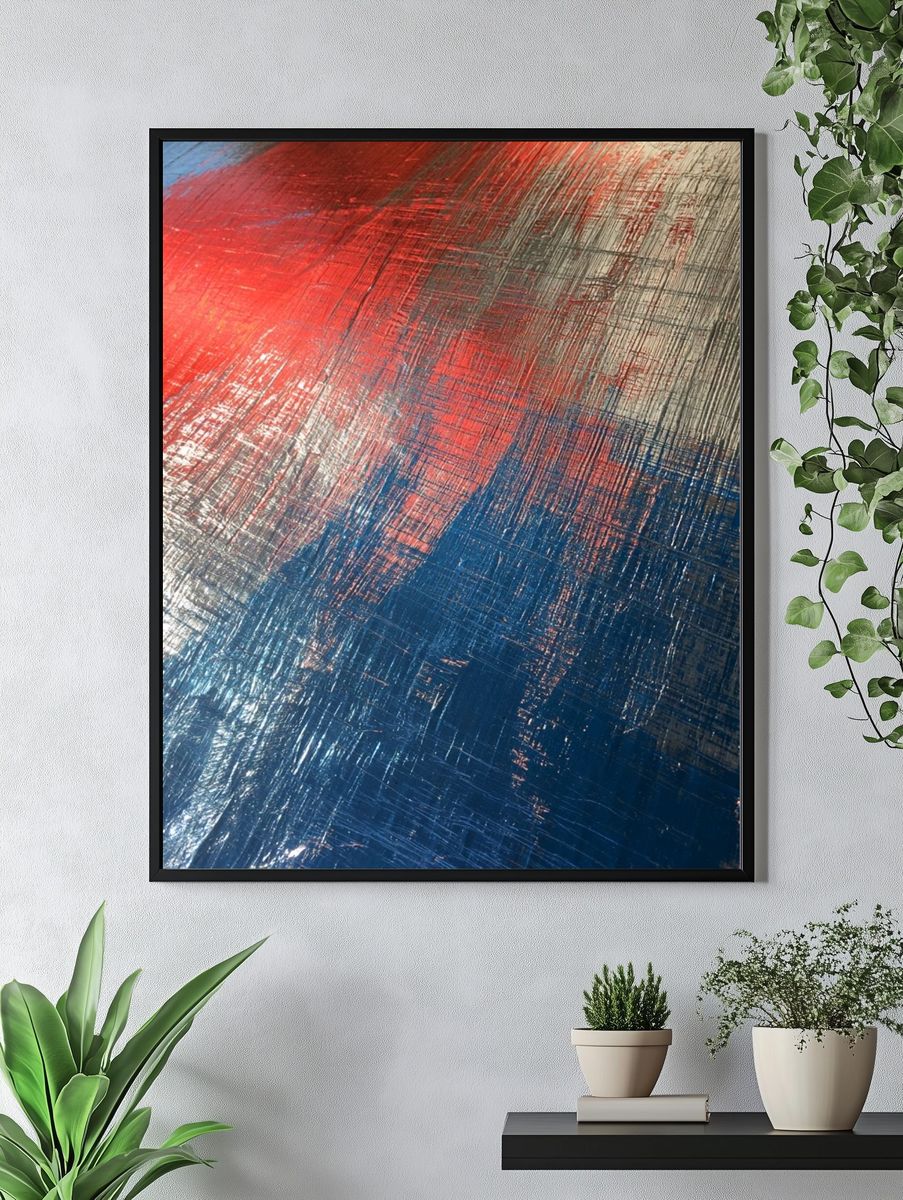 Red Blue Brushstroke Abstract Poster. — room view 4