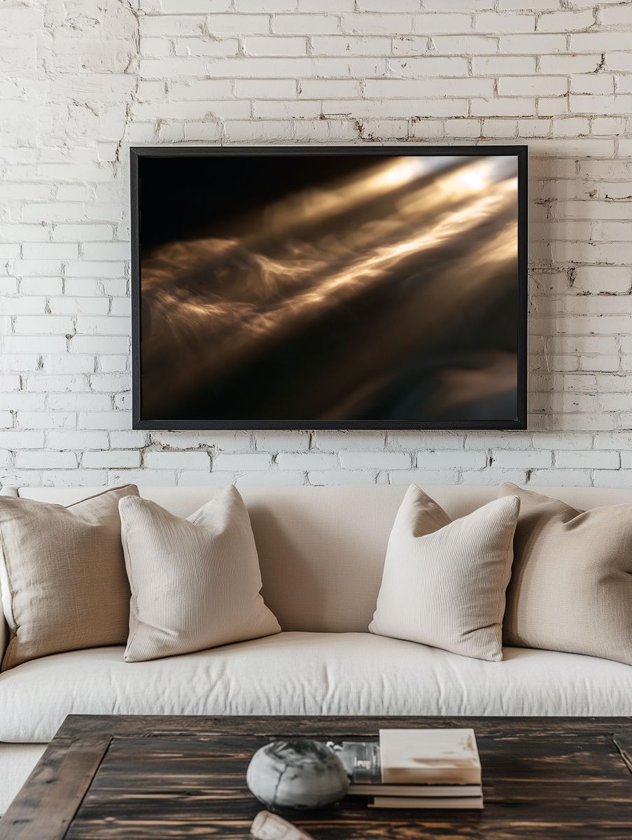 Golden Light Abstract Print. room preview