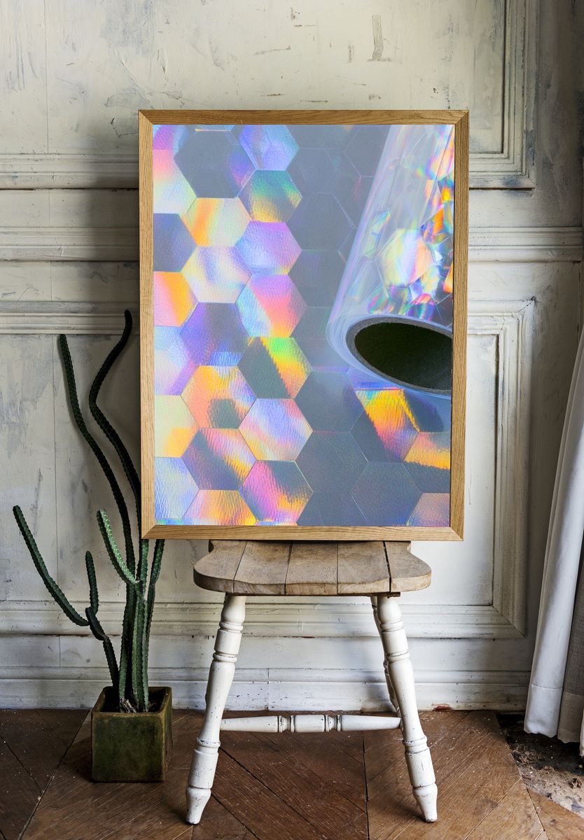 Holographic Hexagon Pattern Poster. — room view 1