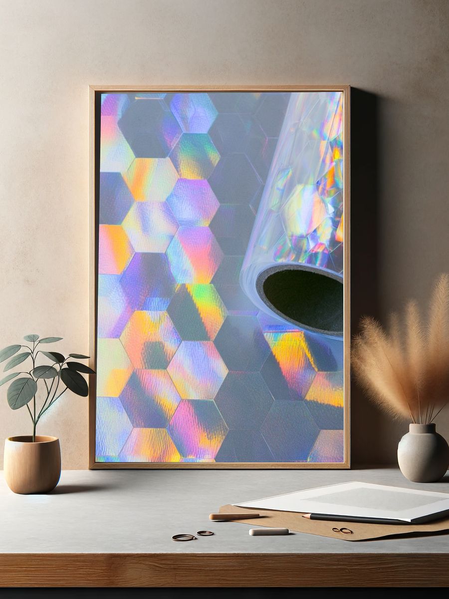 Holographic Hexagon Pattern Poster. — room view 2