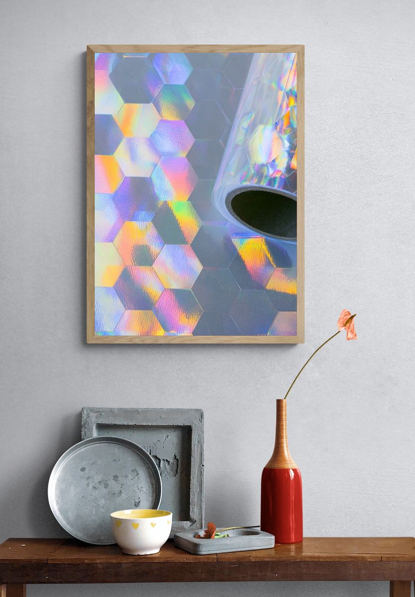 Holographic Hexagon Pattern Poster. — room view 3