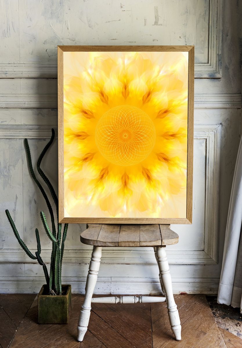 Golden Sunburst Abstract Poster. room preview