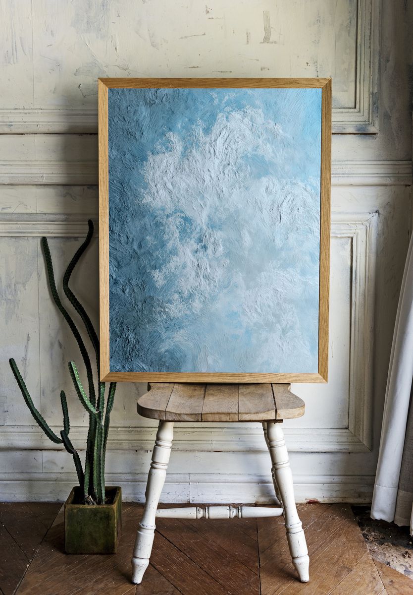 Blue Cloud Texture Abstract Poster. — room view 1