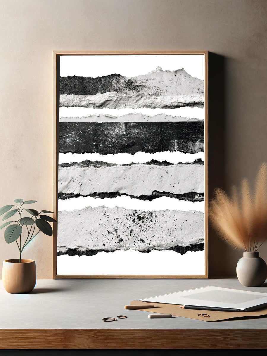 Torn Paper Stripes Abstract Print. — room view 2
