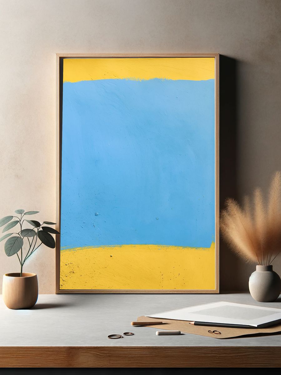 Blue and Yellow Abstract Poster. — room view 2