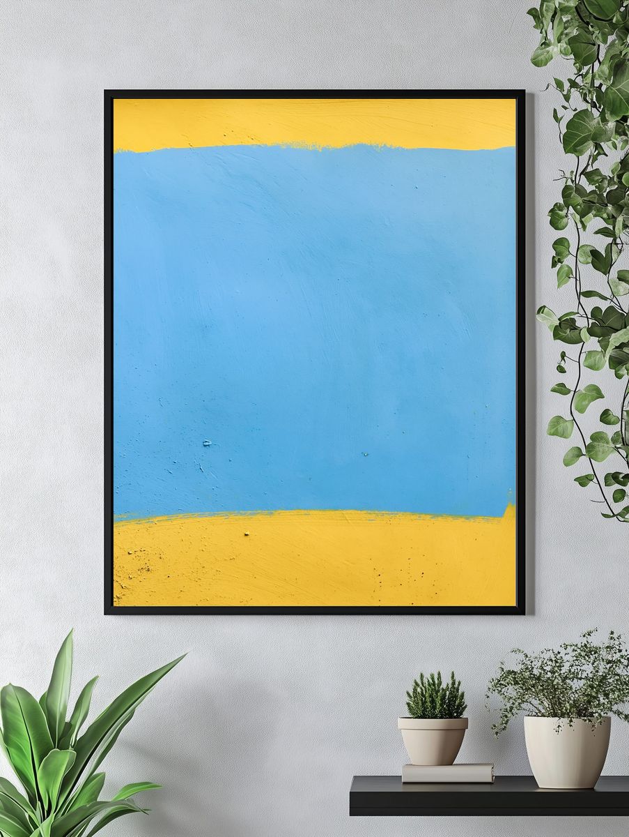 Blue and Yellow Abstract Poster. — room view 4
