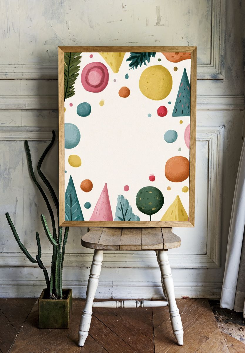 Playful Geometric Botanical Poster. — room view 1