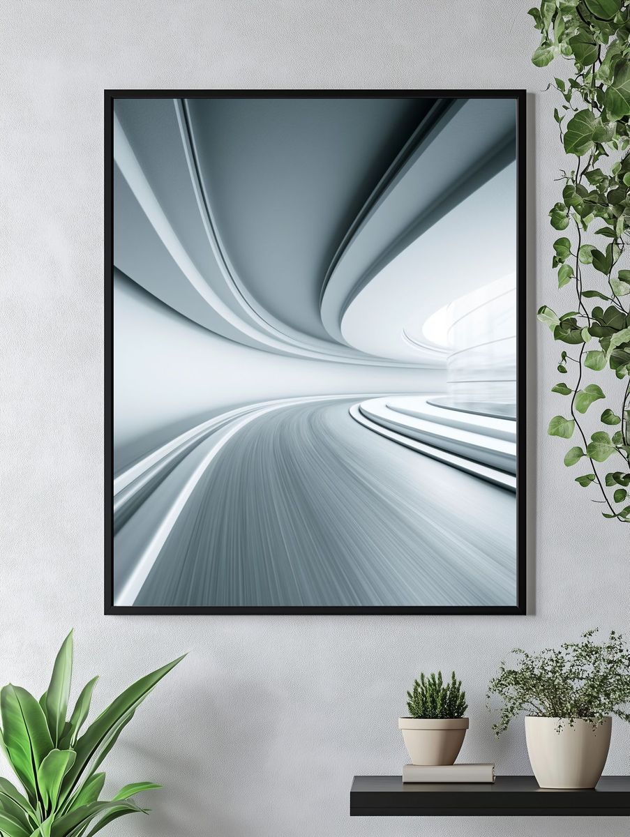 Futuristic Curved Tunnel Abstract Poster. — room view 4