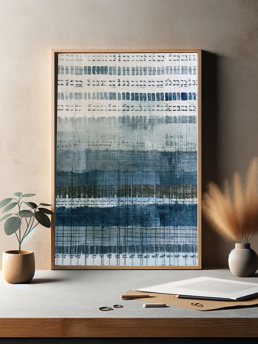 Blue Textured Abstract Poster. — room view 2