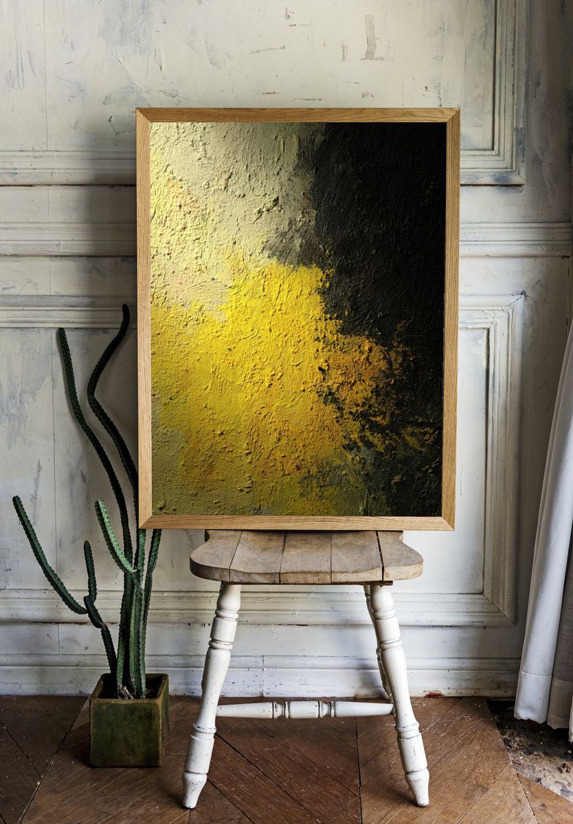 Abstract Yellow and Black Texture Poster. — room view 1