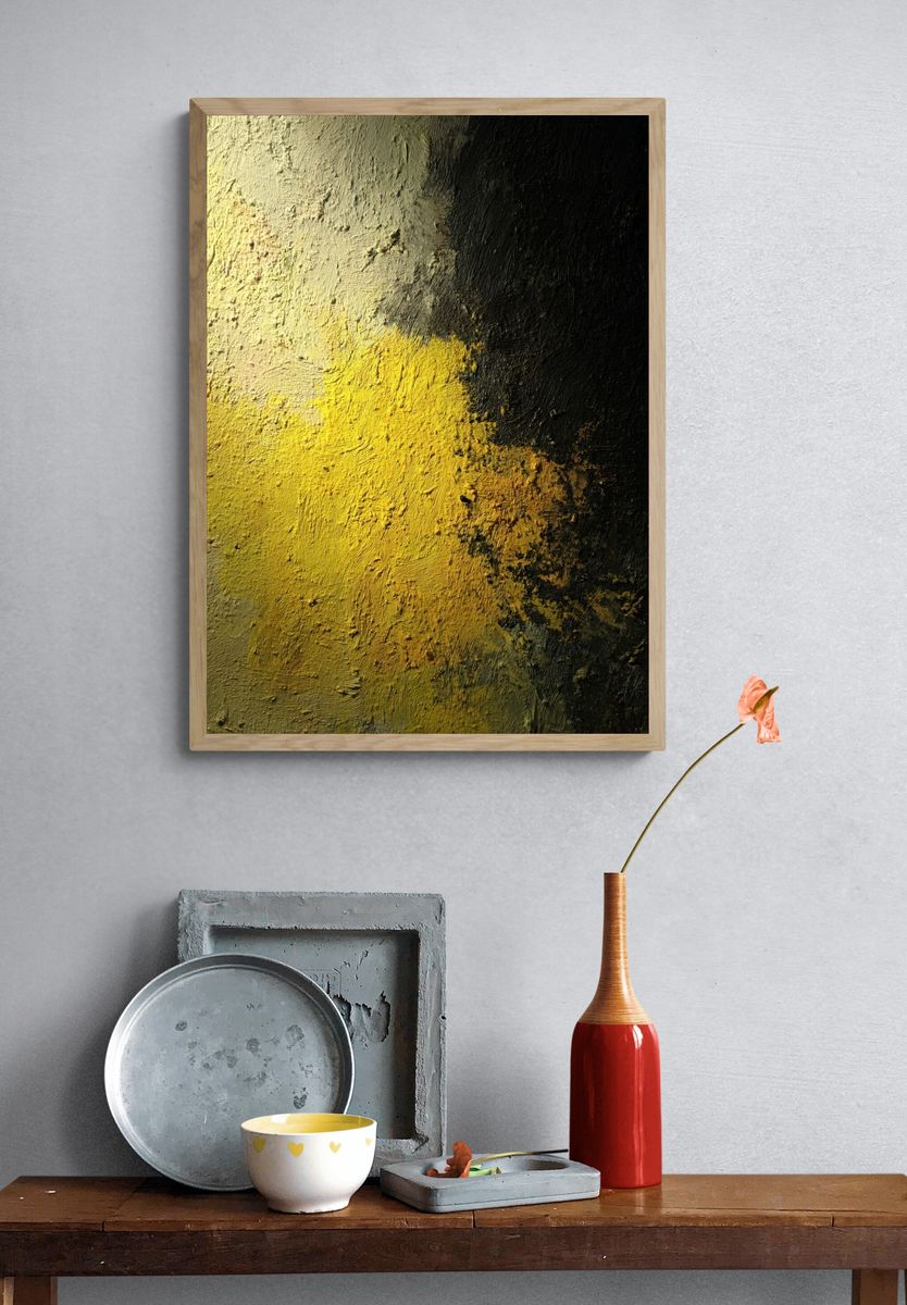 Abstract Yellow and Black Texture Poster. — room view 3
