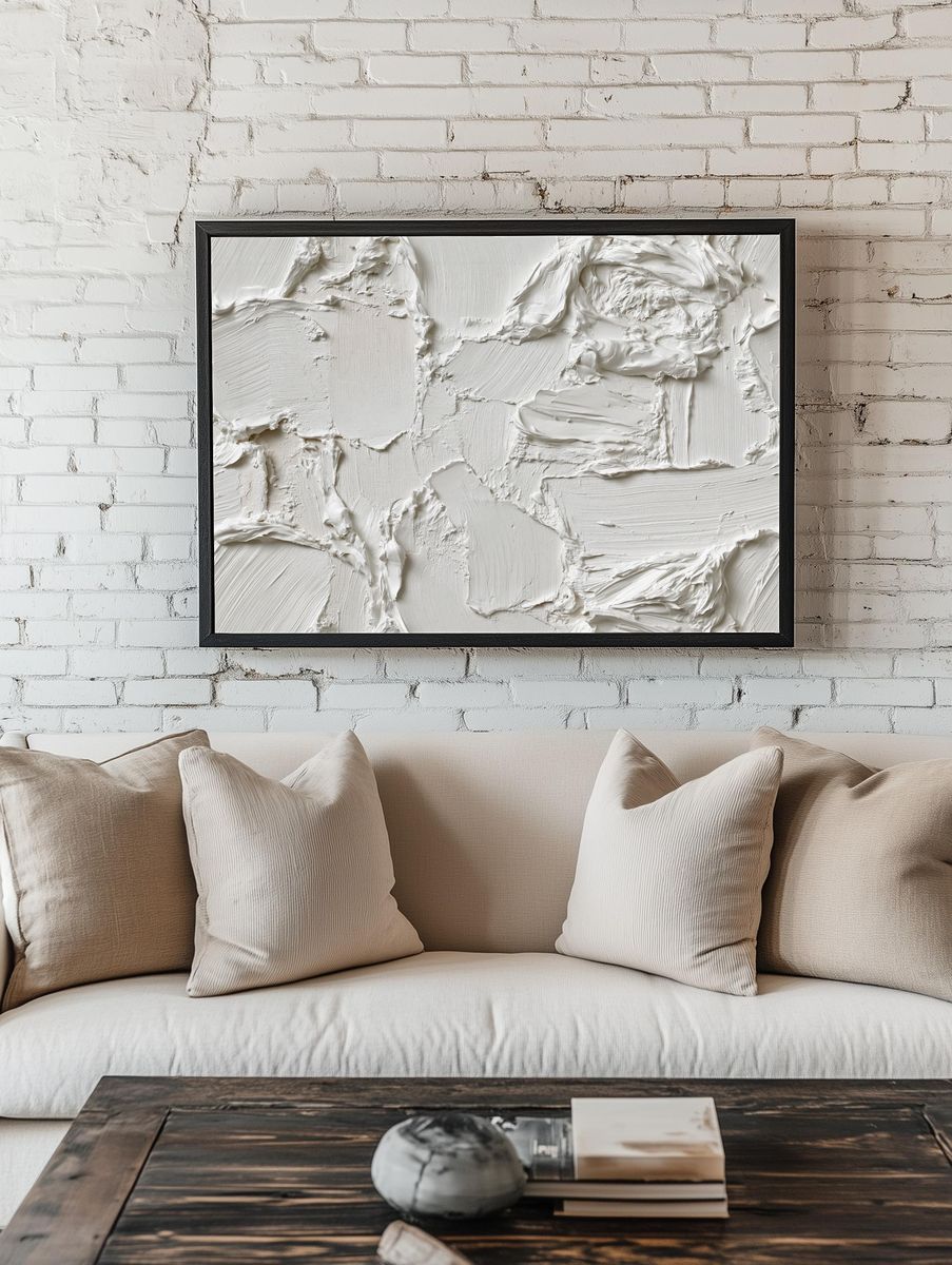 White Plaster Texture Abstract Poster. — room view 1