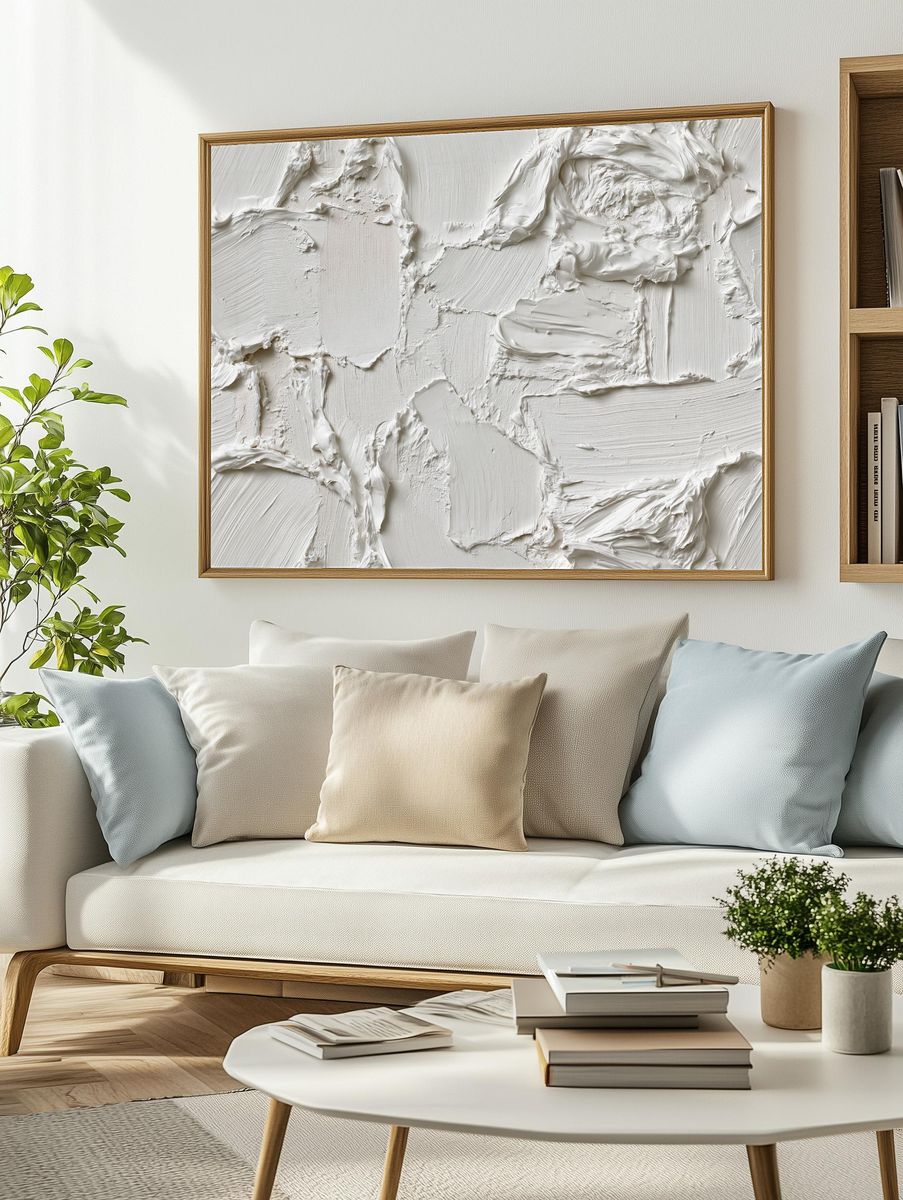 White Plaster Texture Abstract Poster. — room view 2