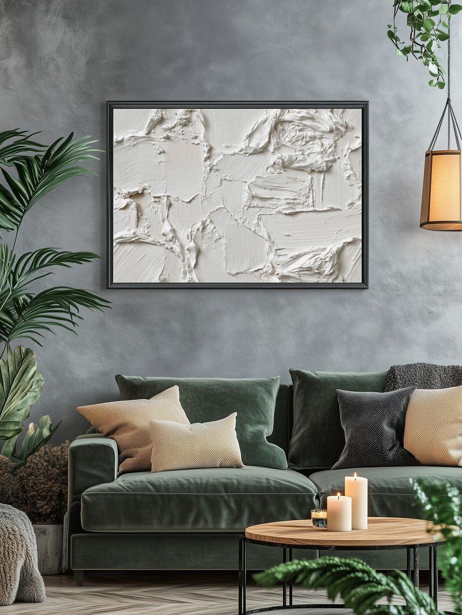 White Plaster Texture Abstract Poster. — room view 4