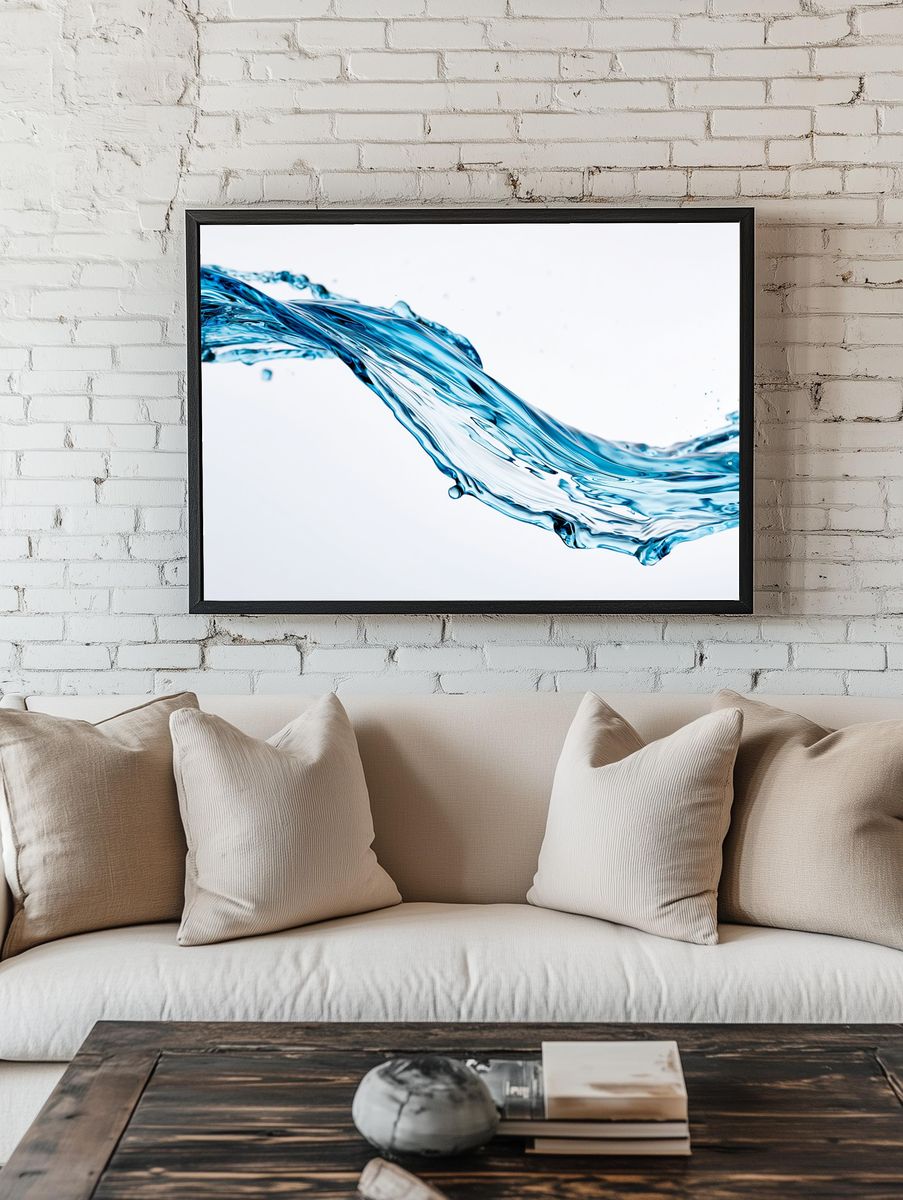 Blue Water Splash Abstract Print. — room view 1