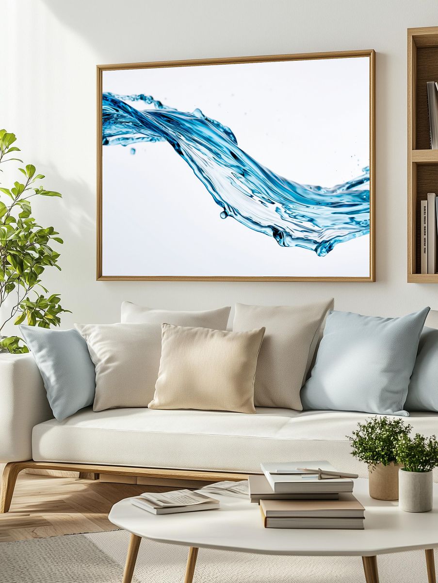 Blue Water Splash Abstract Print. — room view 2