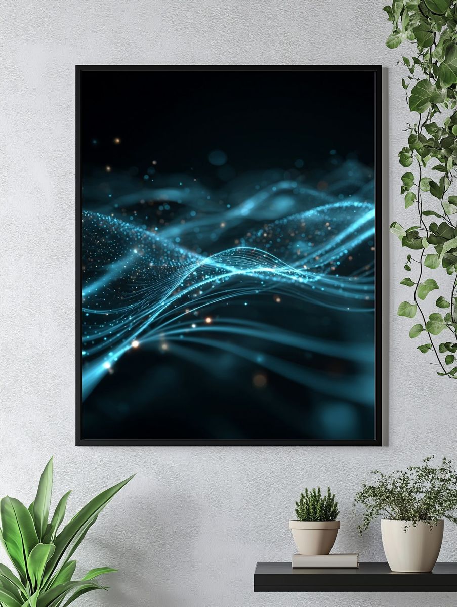 Neon Wave Abstract Poster. — room view 4