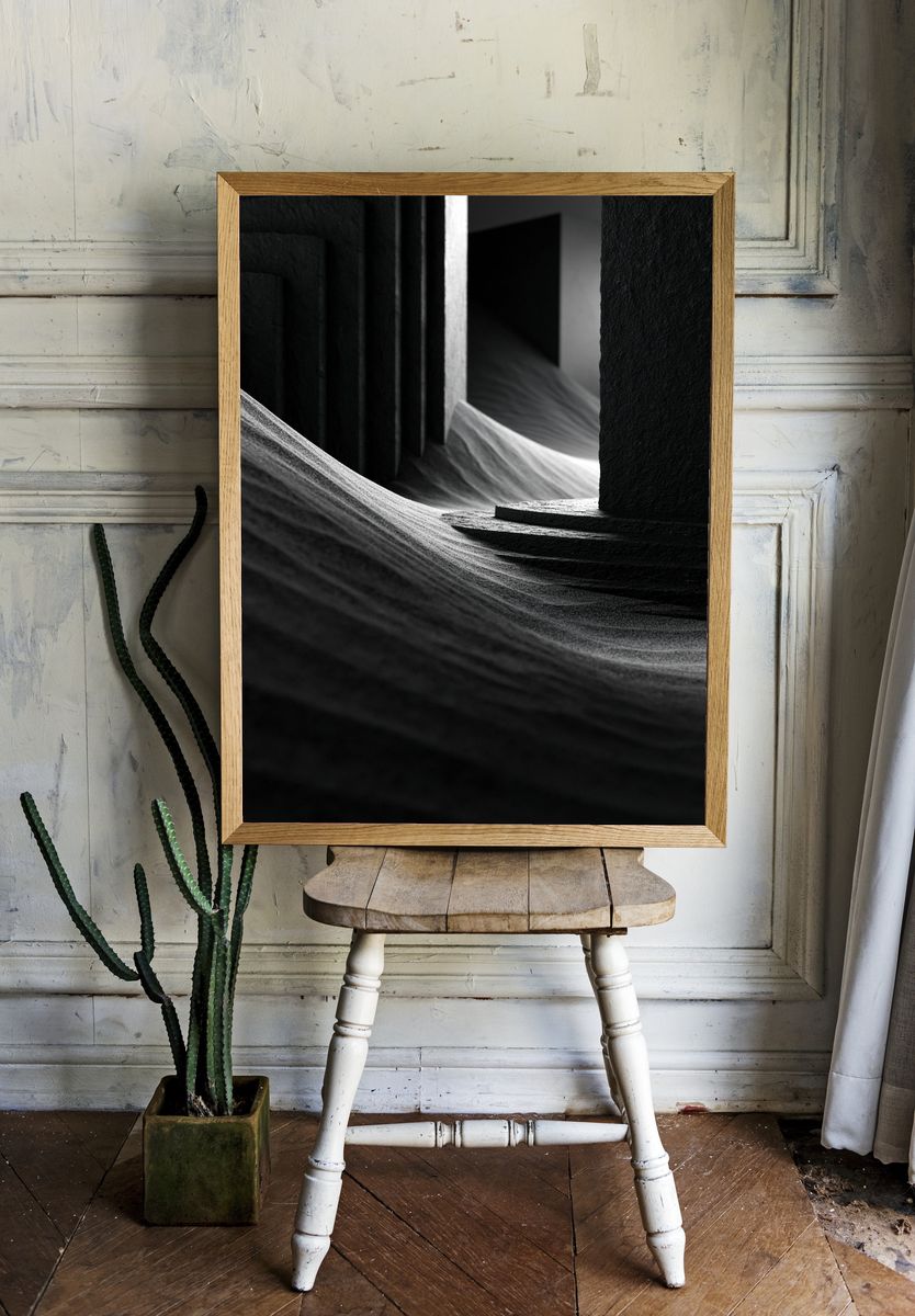 Monochrome Sandscape Abstract Poster. room preview