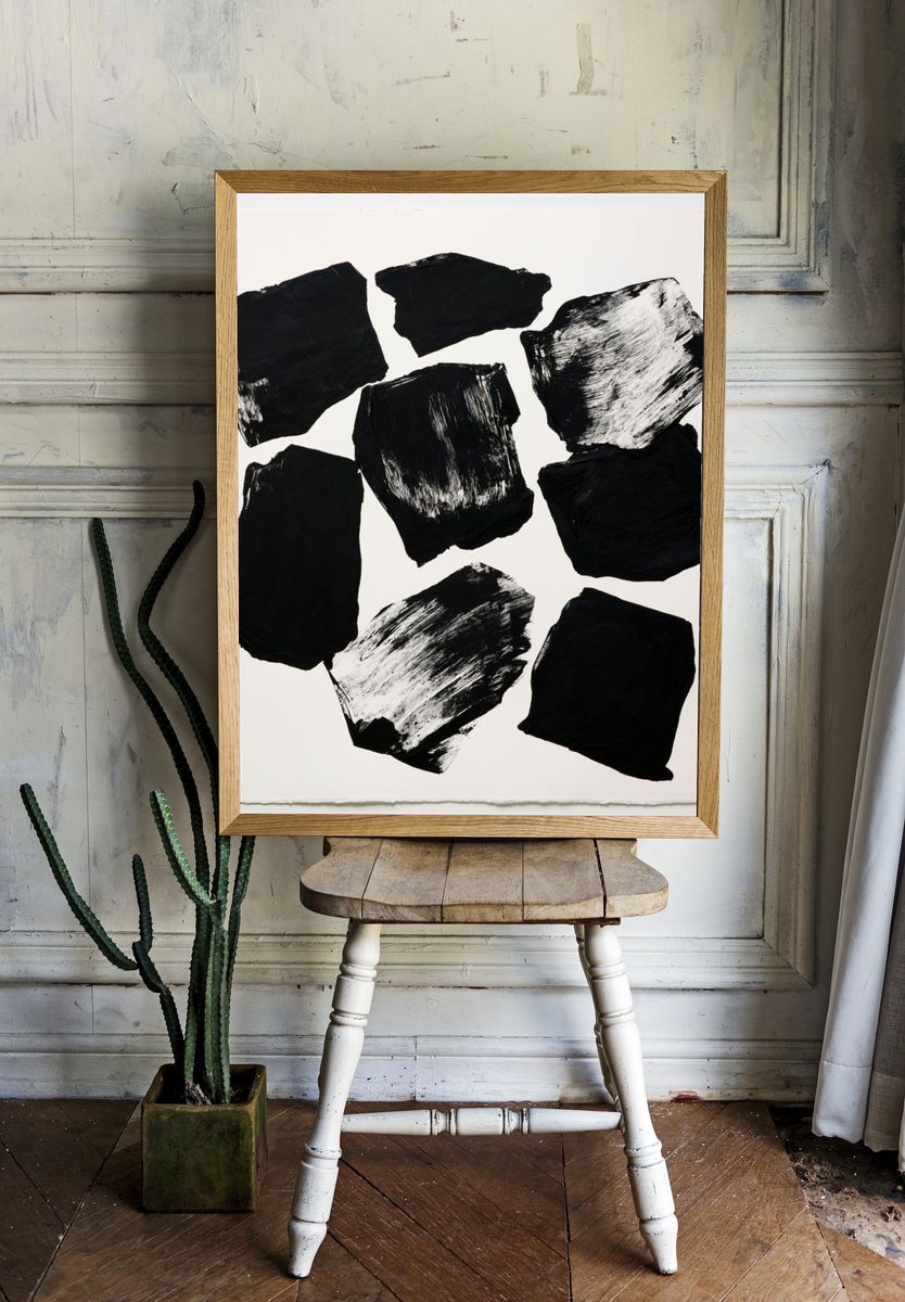 Monochrome Brush Strokes Abstract Poster. — room view 1