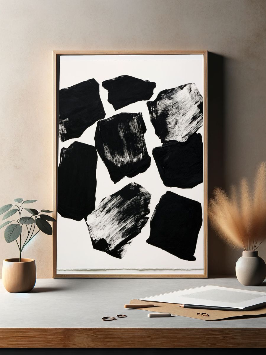 Monochrome Brush Strokes Abstract Poster. — room view 2
