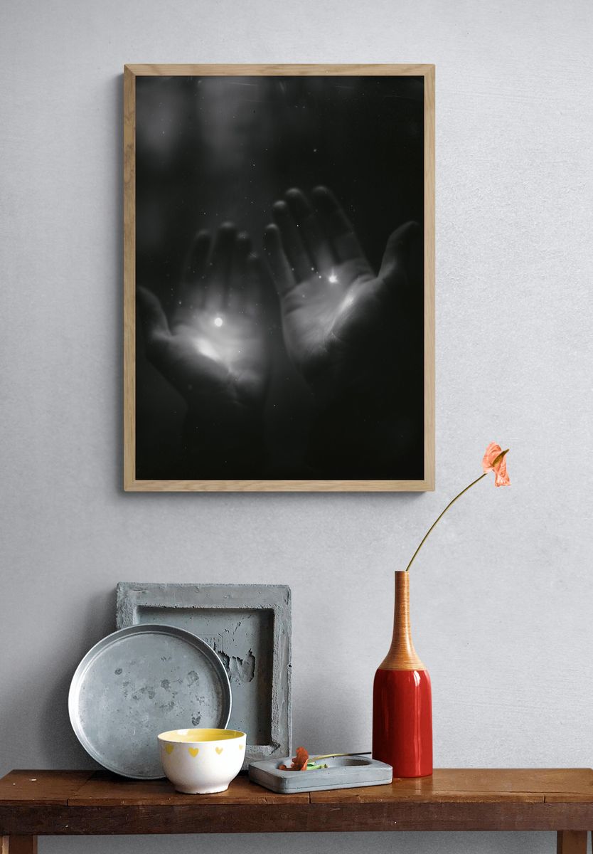 Ghostly Hands Black White Print. — room view 3