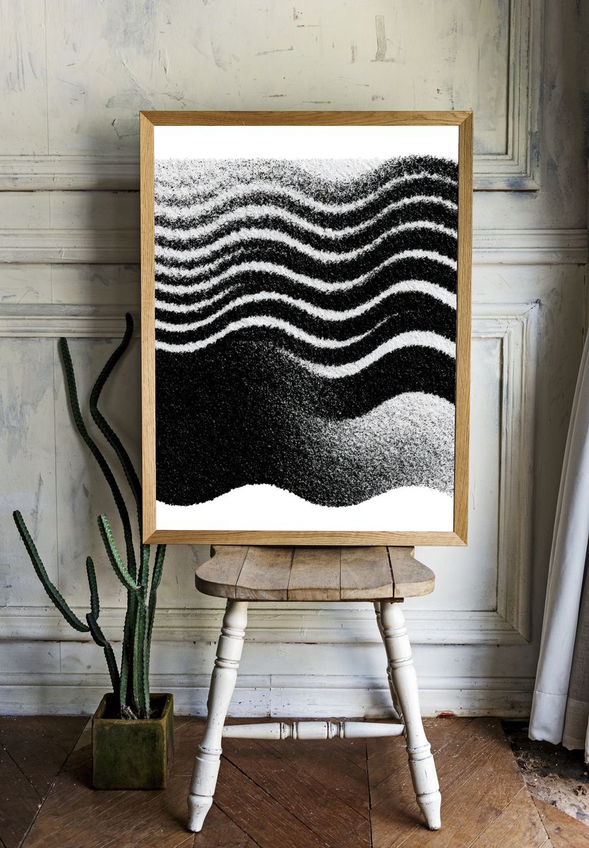Wavy Monochrome Abstract Poster. — room view 1