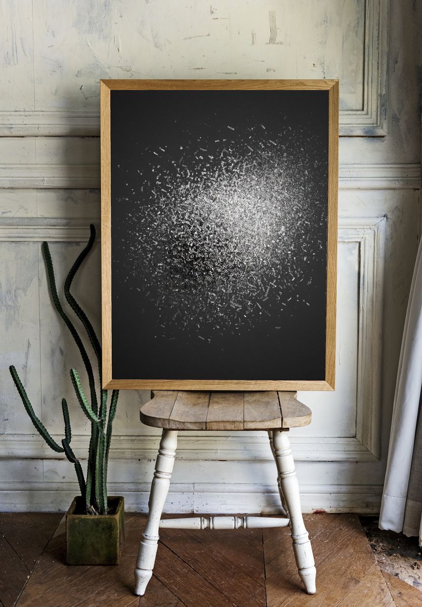 Monochrome Particle Burst Print. room preview