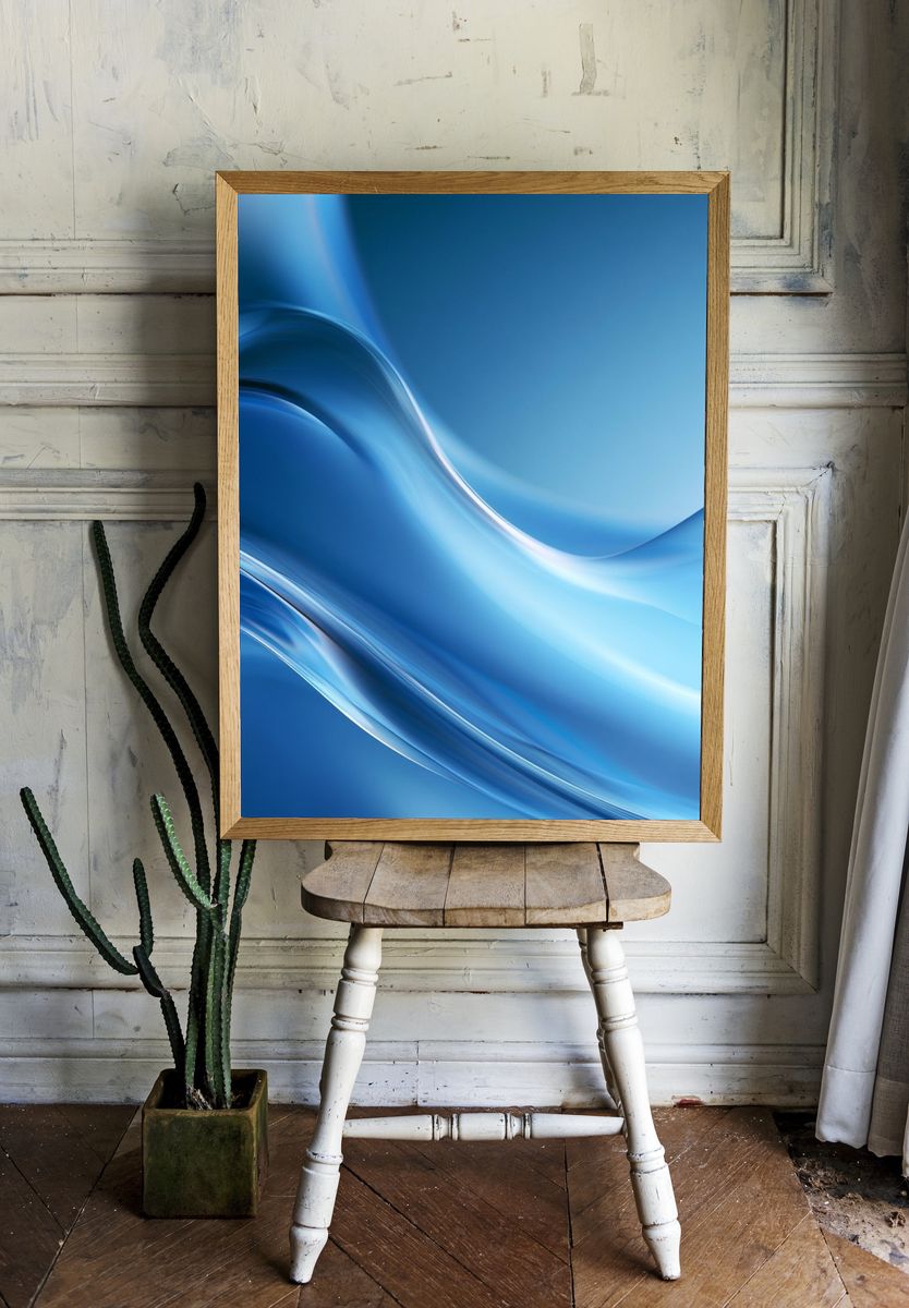 Blue Flow Abstract Poster. room preview
