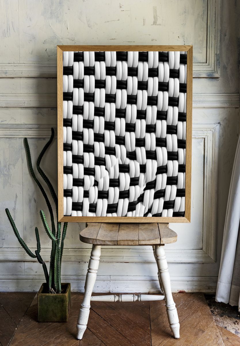 Black and White Woven Texture Print. room preview